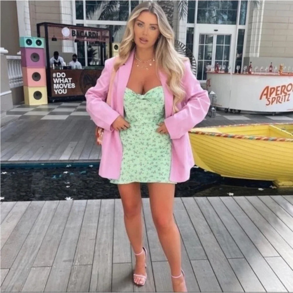 Zara Floral Satin Effect Knot Front Bustier Mini Dress Green Size  Medium - Picture 4 of 12